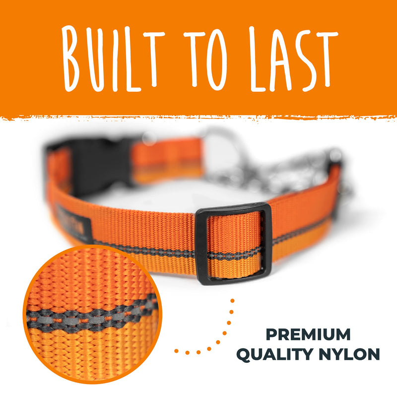 Mighty Paw Martingale Dog Collar 2.0 | Trainer Approved Limited Slip Collar with Stainless Steel Chain & Heavy Duty Buckle. Modified Cinch Collar for Gentle & Effective Pet Training Medium Orange - BeesActive Australia