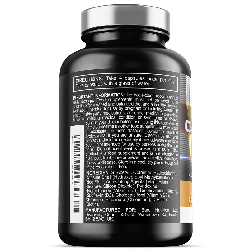 Acetyl L Carnitine Capsules - 2000mg Acetyl L-Carnitine x 30 Servings - Carnitine Plus 6 Added Nutrients (120 Vegetarian Capsules) 120 Count (Pack of 1) - BeesActive Australia