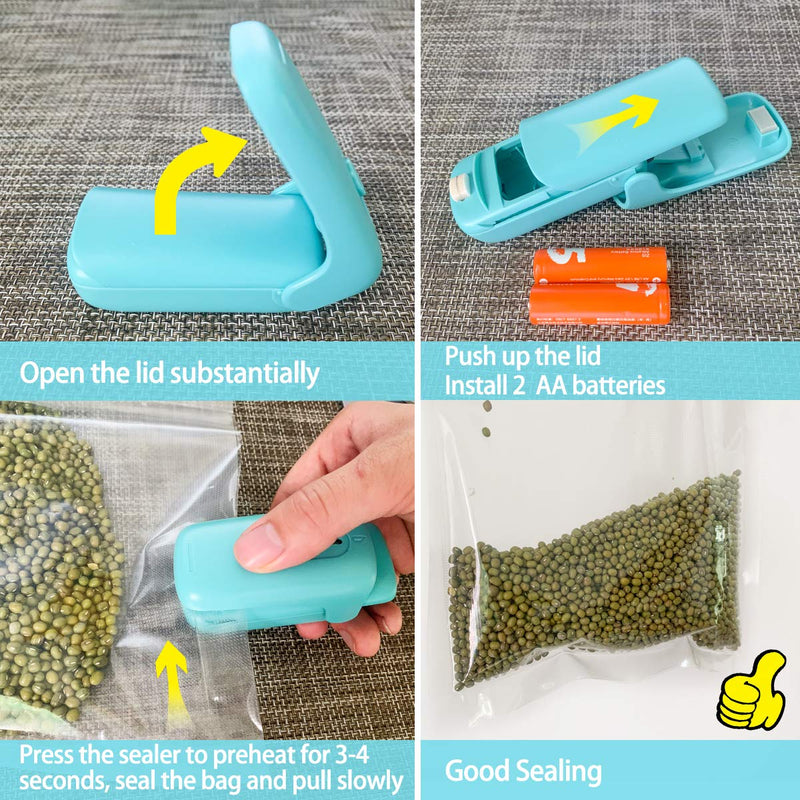 TYHJOY Mini Chip Bag Sealer, Handheld Heat Vacuum Sealer and Cutter, Portable Chip Bag Resealer Machine for Snack Plastic Fresh Bags Cookies - Green - Battery Not Included - BeesActive Australia