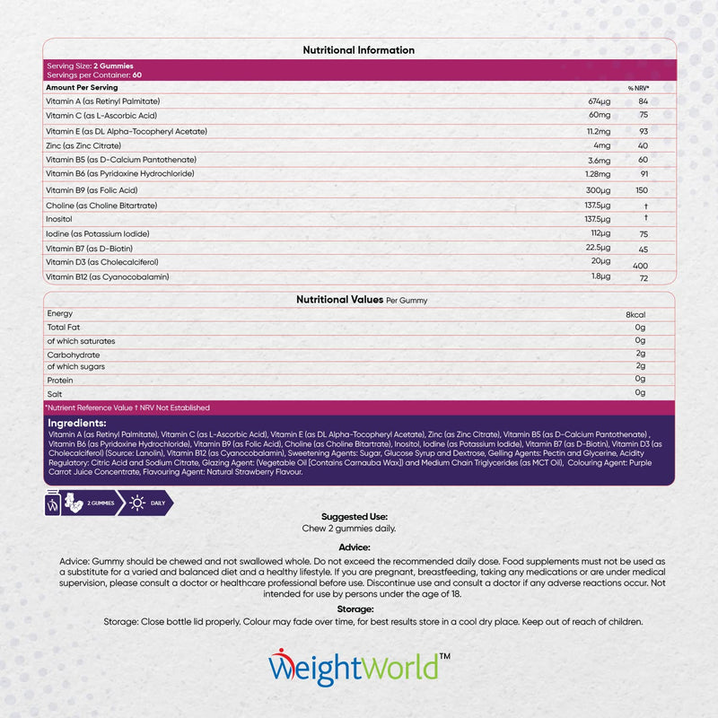 Multivitamin Gummies for Women & Men - 2 Months Supply - 13 Multivitamins & Minerals - 120 Vitamin Gummies - With Vitamin C, A, D, B, Biotin & Zinc - Strawberry Flavoured Chewable Multivitamins Adults - BeesActive Australia
