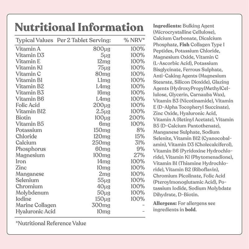 Women's Multivtamins and Minerals with Collagen & Hyaluronic Acid - 27 Essential Vitamins, Minerals, & Botanicals - 60 Tablets | Gluten-Free & No Synthetic Fillers or Binders | UK Made by Free Soul - BeesActive Australia