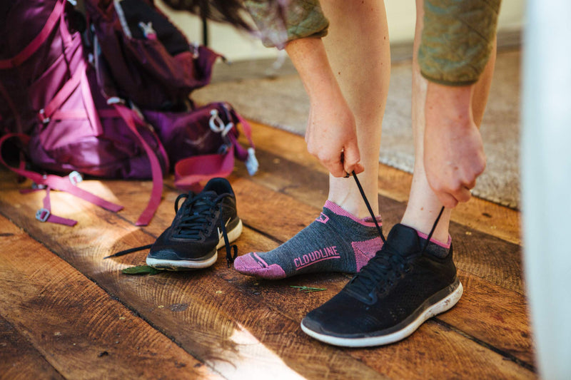 [AUSTRALIA] - CloudLine Merino Wool Athletic Tab Ankle Running Socks Light Weight - For Men & Women Large Granite 