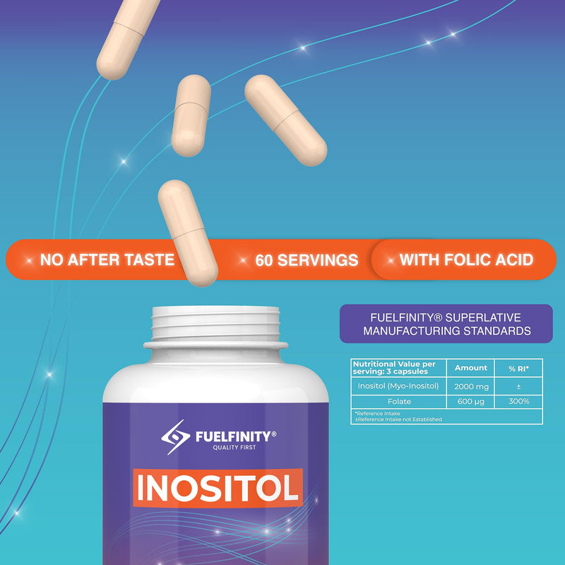 Myo-Inositol & Folic Acid | 2000mg Inositol | 180 Capsules | PCOS and Fertility Supplement | Vegan | FuelFinity� Superlative Manufacturing Standards | Capsule Format 180 count (Pack of 1) - BeesActive Australia