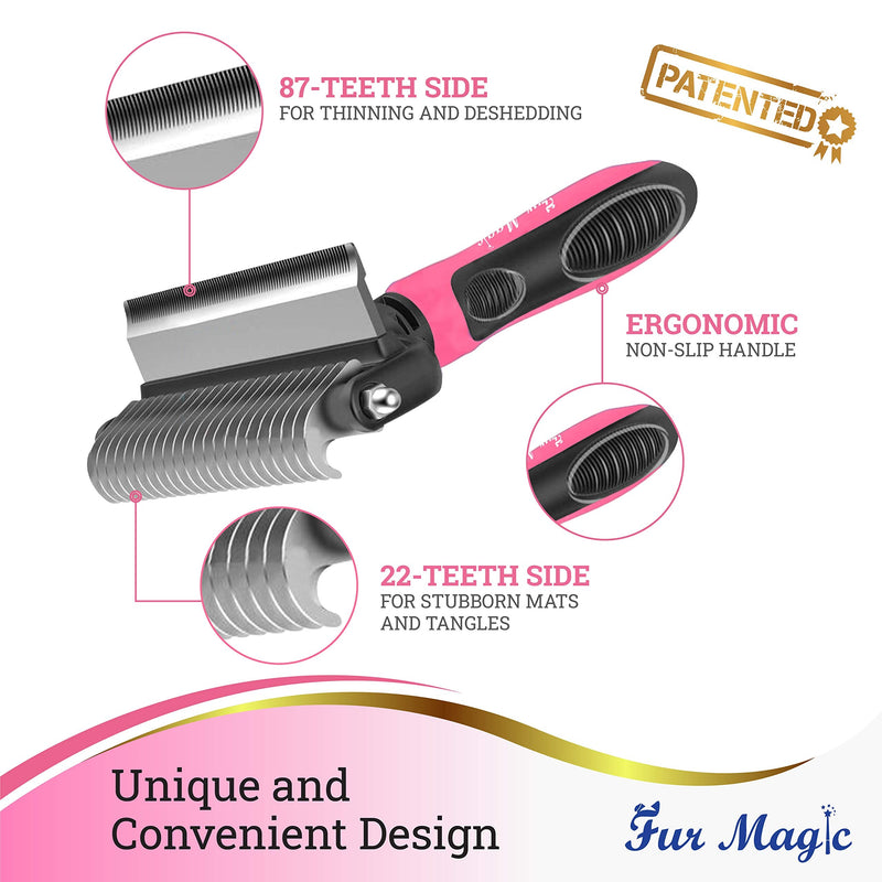 Fur Magic Deshedding and Dematting Tool, 2 Sided Pet Grooming Brush for Deshedding, Mats and Tangles Removing for Dogs and Cats with Long, Medium and Short Hair Pink - BeesActive Australia