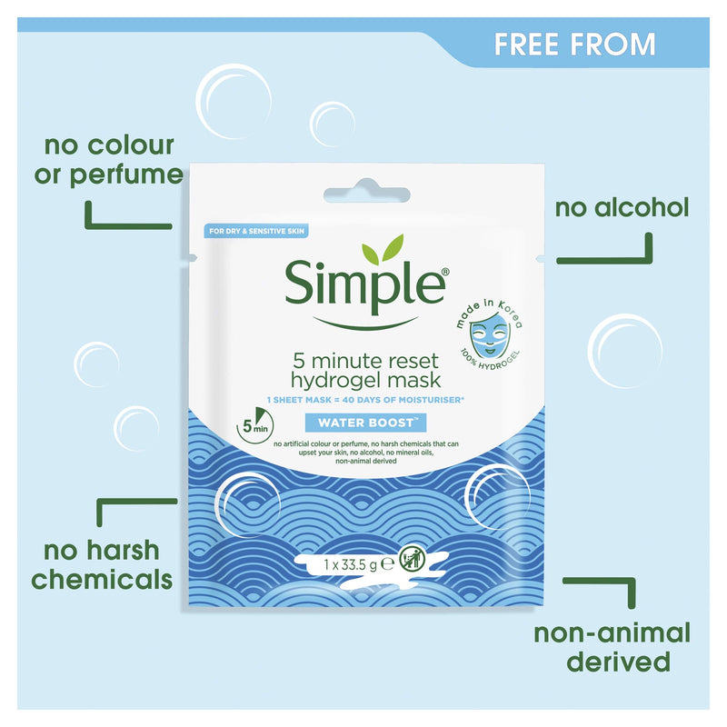 Simple Face Mask, Water Boost, 5-Minute Reset Hydrogel Korean Face Mask, Sheet Mask (Pack of 4) color_424 - BeesActive Australia