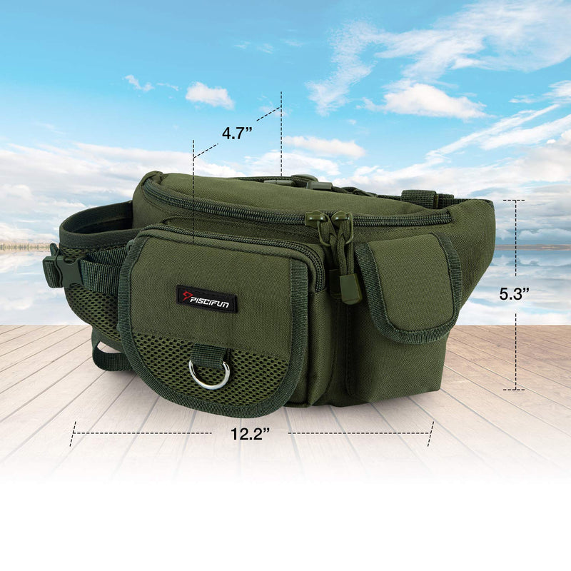 [AUSTRALIA] - Piscifun Fishing Bag Portable Outdoor Fishing Tackle Bags Multiple Waist Bag Fanny Pack Army Green 