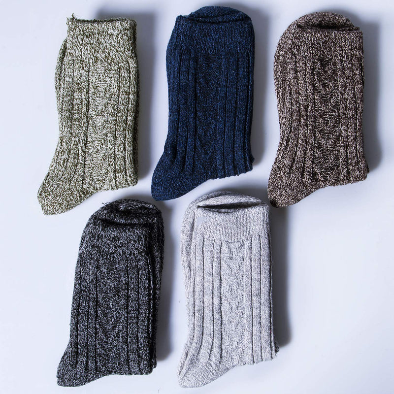 Loritta Pack of 5 Womens Winter Socks Warm Thick Knit Wool Soft Vintage Casual Crew Socks Gifts Large A-navy/Dark Grey/Brown/Green/Light Grey - BeesActive Australia