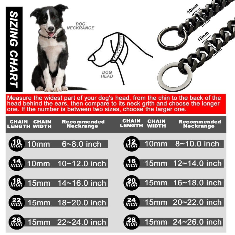 W&W Lifetime Durable Dog Walking Collar 15mm/10mm Black Strong Stainless Steel Cuban Link Chain Collar for Small Medium Large Dogs 20 Inch - BeesActive Australia