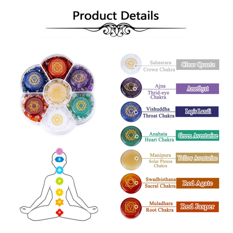 JSDDE 7 Chakra Crystals Stones Reiki Healing Crystal Tumble Gemstones with Characters Chakra Symbol Stone for Meditation - BeesActive Australia