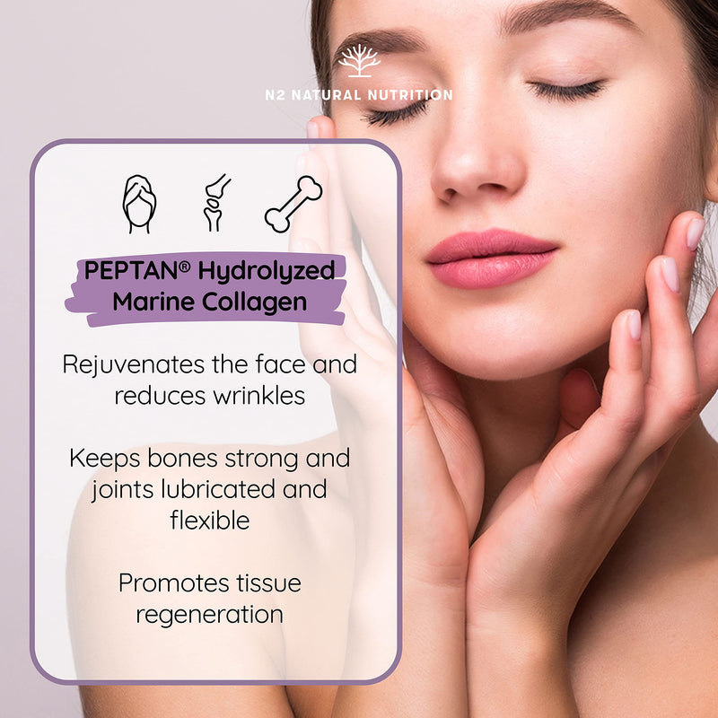 Marine Collagen with Hyaluronic Acid for Skin Care, Hair Care, Joints. Magnesium, Vitamin C. Hydrolysed Collagen Supplements. Anti Aging. Best Collagen PEPTAN. 90 Veggie Caps. EU. N2 Natural Nutrition 90 capsules - BeesActive Australia