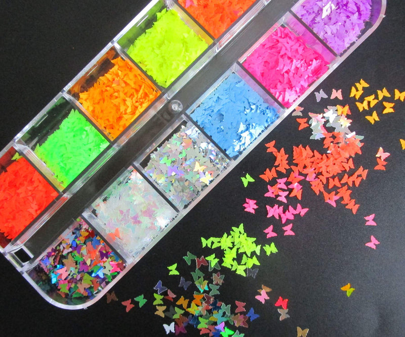 Fluorescence Butterfly Star Nail Glitter Sequins Mixed Holographic Heart Irregular Chunky Glitter Flakes Paillette Festival Rave Cosmetic Crafts Resin Accessories Tips Decor (Butterfly Star Heart) Butterfly Star Heart - BeesActive Australia