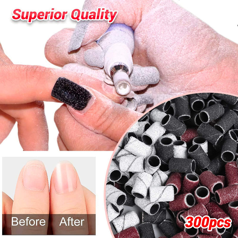 MelodySusie 300 Pcs Professional Sanding Bands for Nail Drill, 80 Coarse, 120 Medium, 180 Fine Grit EFile Sand Piece Set with Mandrel - BeesActive Australia