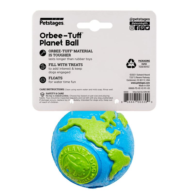 Planet Dog Orbee-Tuff Durable Chew-Fetch Ball Dog Toys Planet Ball (Treat Dispensing) Medium Planet Earth - BeesActive Australia