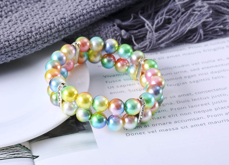 PET SHOW Small Dog Necklace Two Rows Elastic Faux Pearl with Rhinestone Cat Puppy Rabbit Jewelry Grooming Accessories Medium Multi-colored - BeesActive Australia
