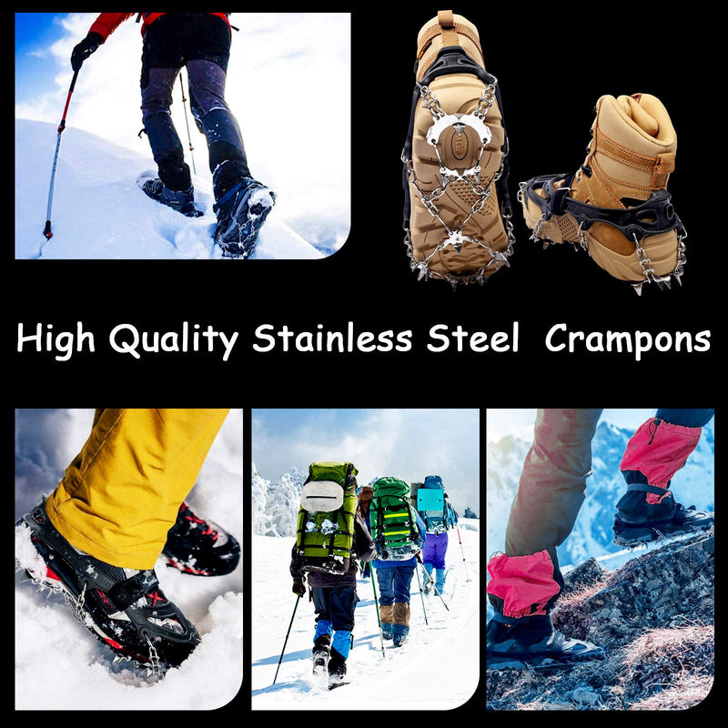 BOGI Crampons Ice Cleats 19 Spikes Traction Cleats Ice Snow Grips Anti-Slip Stainless Steel Spikes for Men Women Shoes Boots, Safe Protect for Walking,Jogging, Climbing,Hiking,Fishing Black Medium - BeesActive Australia