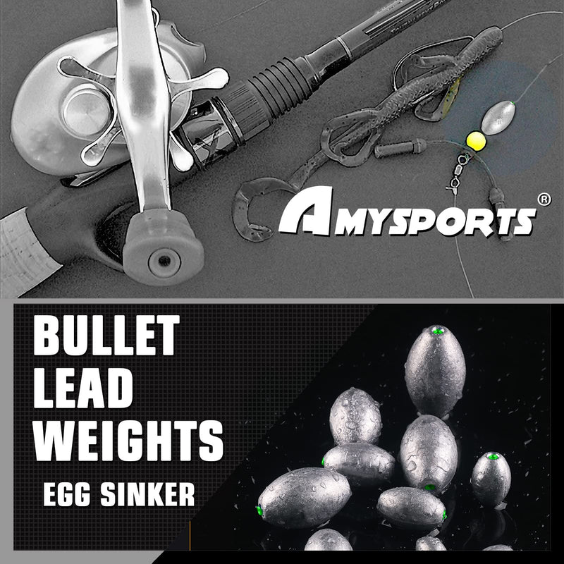 AMYSPORTS Egg Lead Fishing Weights Kit Drop Bass Weights Sinker Tackle Saltwater Casting Fishing Sinkers Set Oval Freshwater Size1 (1/10oz.) 20 pcs - BeesActive Australia