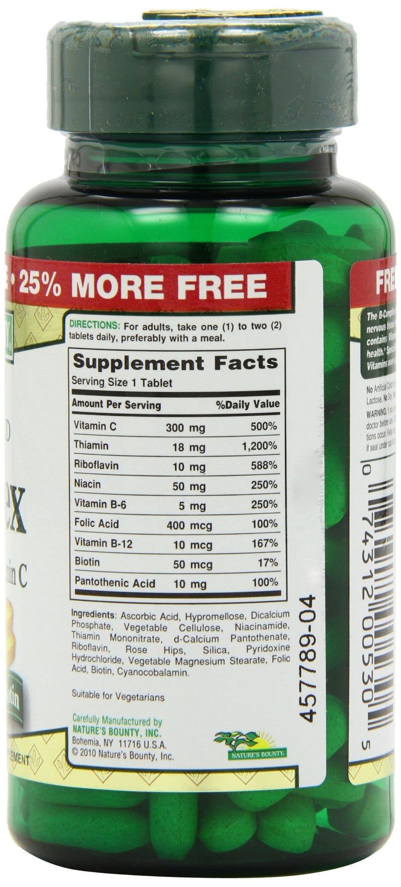 Nature’s Bounty Time Released Vitamin B-Complex with Folic Acid Plus Vitamin C Supplement, Aids Metabolism and Antioxidant Support, 125 (3-Pack, 375 Total) Tablets - BeesActive Australia