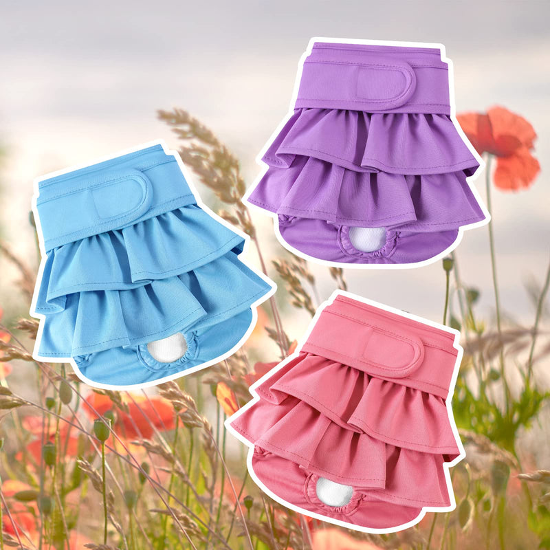 Washable Dog Diapers Female 3 Pack Reusable Premium Highly Absorbent Doggie Diapers, Flexible Puppy Diapers, Durable Leak-Proof Leopard Dog Diapers for Period Heat Incontinence Puppy Training Red & Blue & Purple Medium - BeesActive Australia
