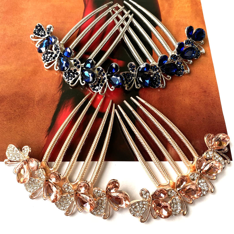 Briskyto 4Pack Hair Comb Vintage Crystal Hairpins Hair Clips Hair Side Head Pieces for Women, 4 Count (Pack of 1) - BeesActive Australia