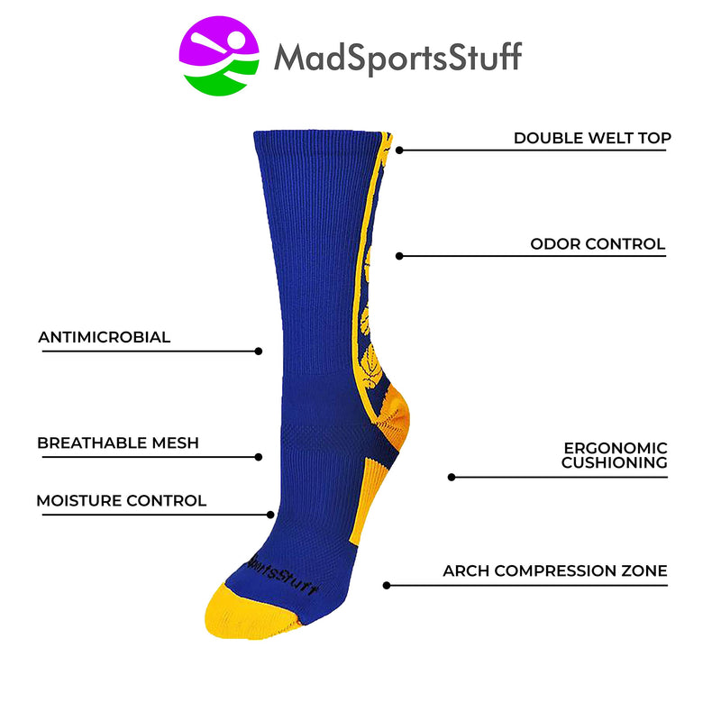 MadSportsStuff Crazy Basketball Logo Crew Socks (Multiple Colors) Royal/Gold Medium - BeesActive Australia