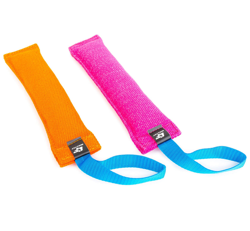 K9 Dog Bite Tug Toy - Made of Durable & Tear-Resistant French Linen - Perfect for Tug of War, Fetch & Puppy Training - Ideal for Medium to Large Dogs - Tough Pull Toy with Strong Handle & Stitching Pink Bite Tug with Blue Handle - BeesActive Australia