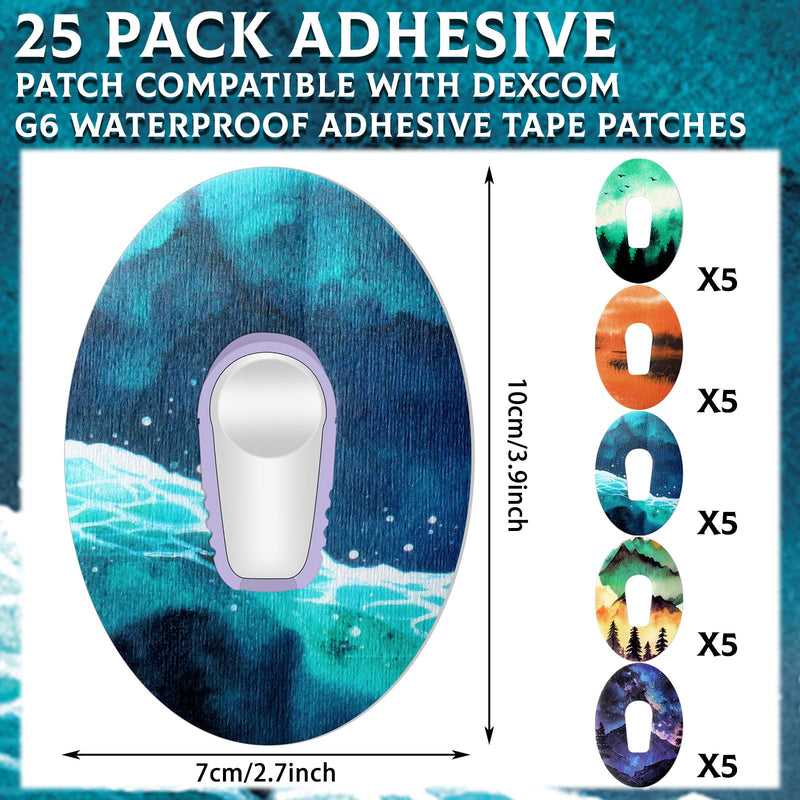 Panelee 25 Pack Adhesive Patch Compatible with Dexcom G6 Adhesive Tape Patches, Natural Landscape Style Split Backing, CGM Tape Compatible with Dexcom G6 Sensors, 5 Styles - BeesActive Australia