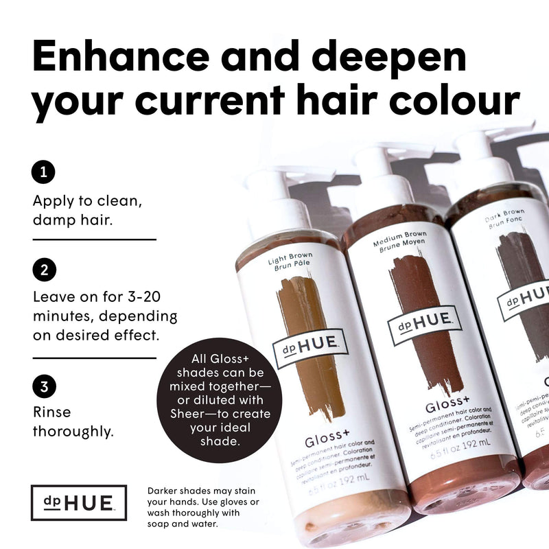 dpHUE Gloss+ Dark Brown Semi-Permanent Hair Color & Conditioner, 6.5 oz - Color Boost with Healthy Shine - Deep Conditioning Treatment - No Peroxide, Ammonia or Mixing - Gluten-Free, Vegan - BeesActive Australia