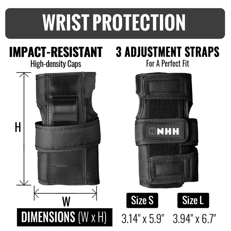 NHH Skateboard Knee Pads Set - 6 In 1 Protective Gear Set Knee Pads Elbow Pads and Wrist Guards for Kids Youth Adults Men and Women (Black, Small) Black - BeesActive Australia