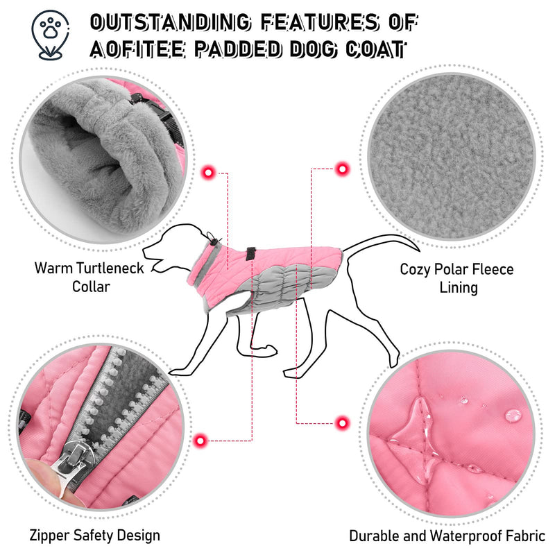 AOFITEE Winter Dog Coat Warm Fleece Dog Jacket for Cold Weather, Reflective Zip Up Puppy Dog Sport Vest with Leash Rings, Outdoor Pet Sweater Apparel Clothes for Small Medium Large Dogs Pink - BeesActive Australia