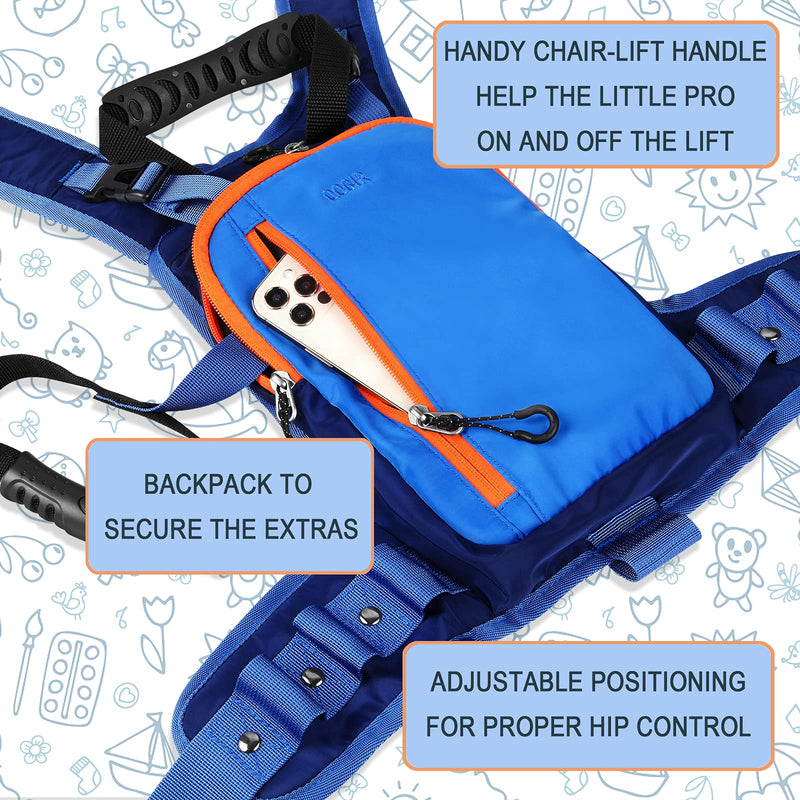 QOGIR Ski and Snowboard Harness for Kids: Learn to Ski Safely and Teach Your Child The Speed Control of Skiing, Ski Harness Trainer with Mini Backpack and Retractable Leash, Perfect for Beginners Blue - BeesActive Australia