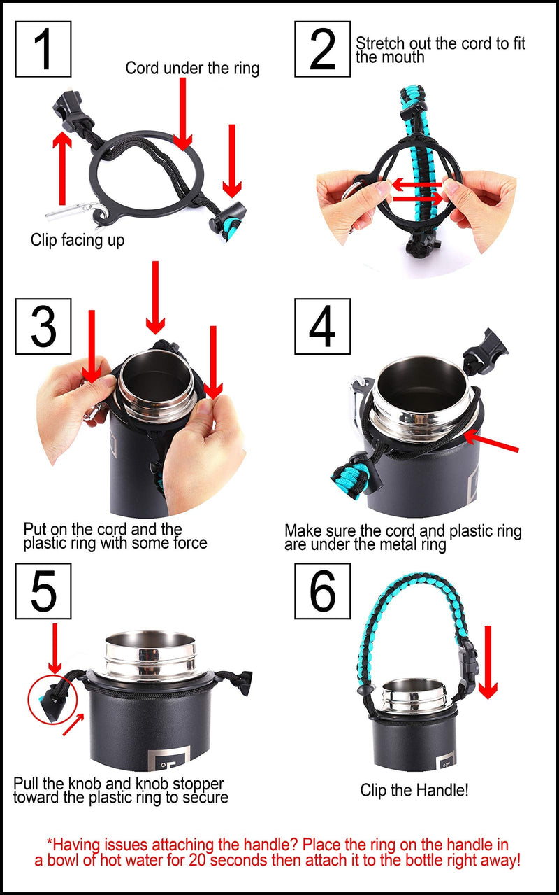 IRON °FLASK Paracord Handle - Fits Wide Mouth Water Bottles - Durable Carrier, Secure Accessories, Survival Strap Cord, Safety Ring, and Carabiner - Seven Core Paracord Bracelet - BeesActive Australia