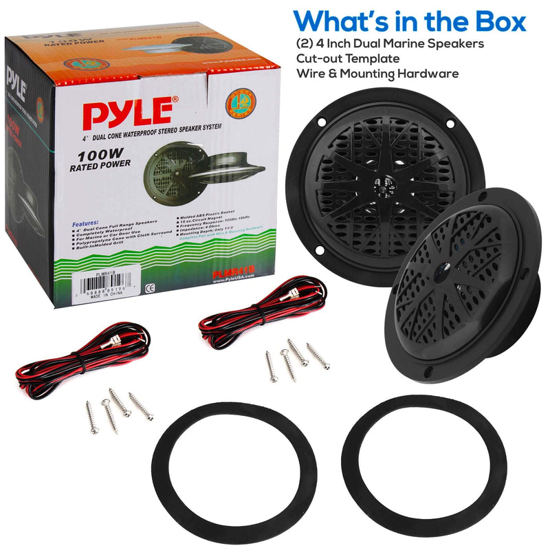 4 Inch Dual Marine Speakers - Waterproof and Weather Resistant Outdoor Audio Stereo Sound System with Polypropylene Cone, Cloth Surround and Low Profile Design - 1 Pair - PLMR41B (Black) Black Standard Packaging - BeesActive Australia