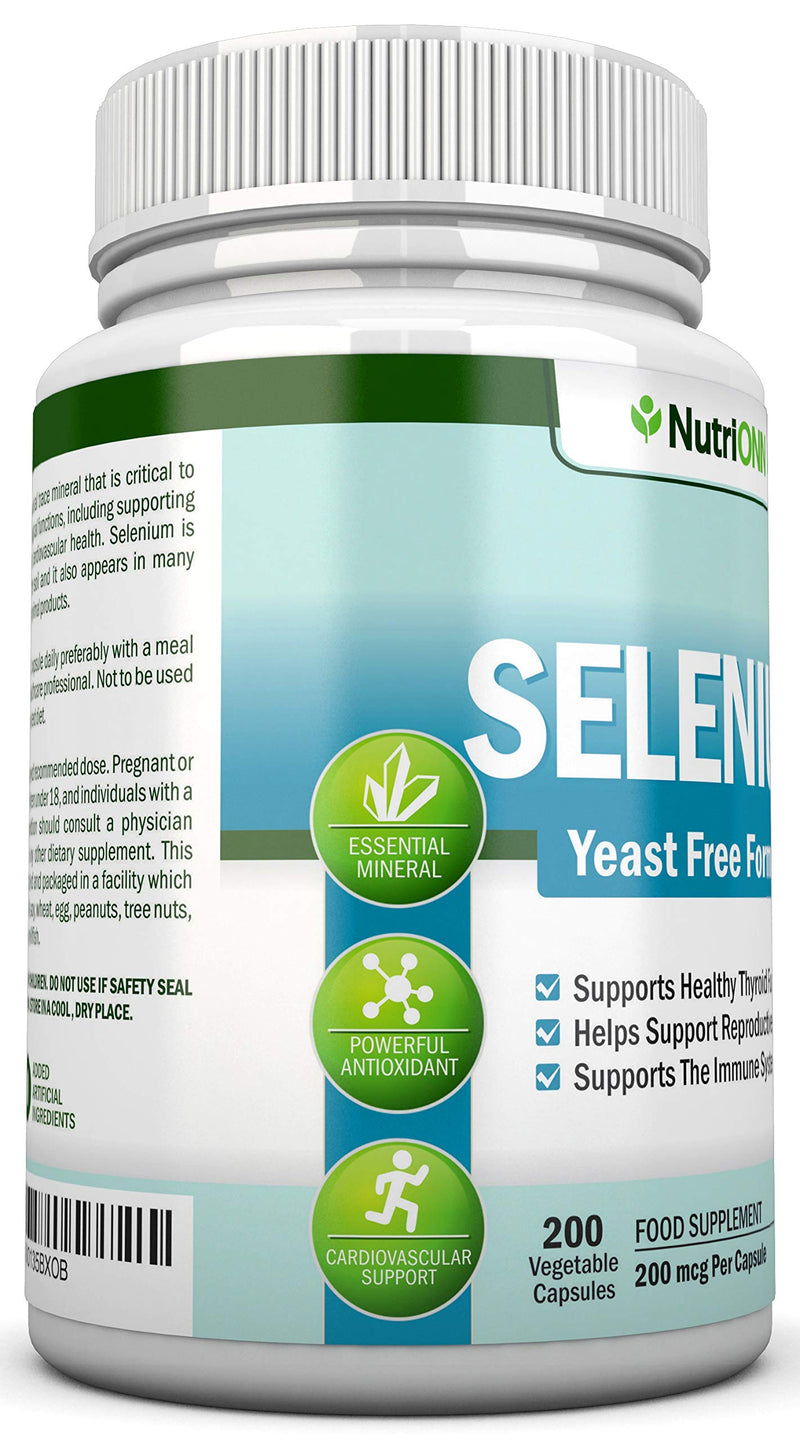 Selenium - 200mcg - 200 Vegetarian Capsules - Yeast Free Formula - Essential Trace Mineral - Pure Selenium (l-Selenomethionine) Supplement - Great for Hormones, Cardiovascular Health and Immune System - BeesActive Australia