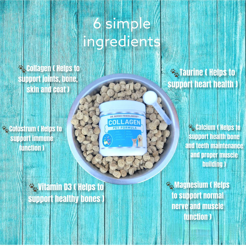 Collagen Pet Formula- for Dogs and Cats, Joint, Skin and Coat, Allergies and Immune Support- Grass fed and Pasture Raised Collagen+ Colostrum, Made in The USA- by Dr. Bernd Friedlander - BeesActive Australia