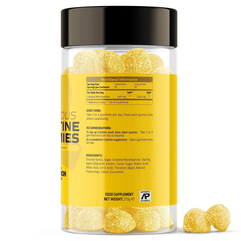 Delicious Creatine Gummies - 3,300mg+ Creatine Monohydrate per Serving - Lemon Flavour - Creatine Gummies for Men and Women (90 Gummies) - BeesActive Australia