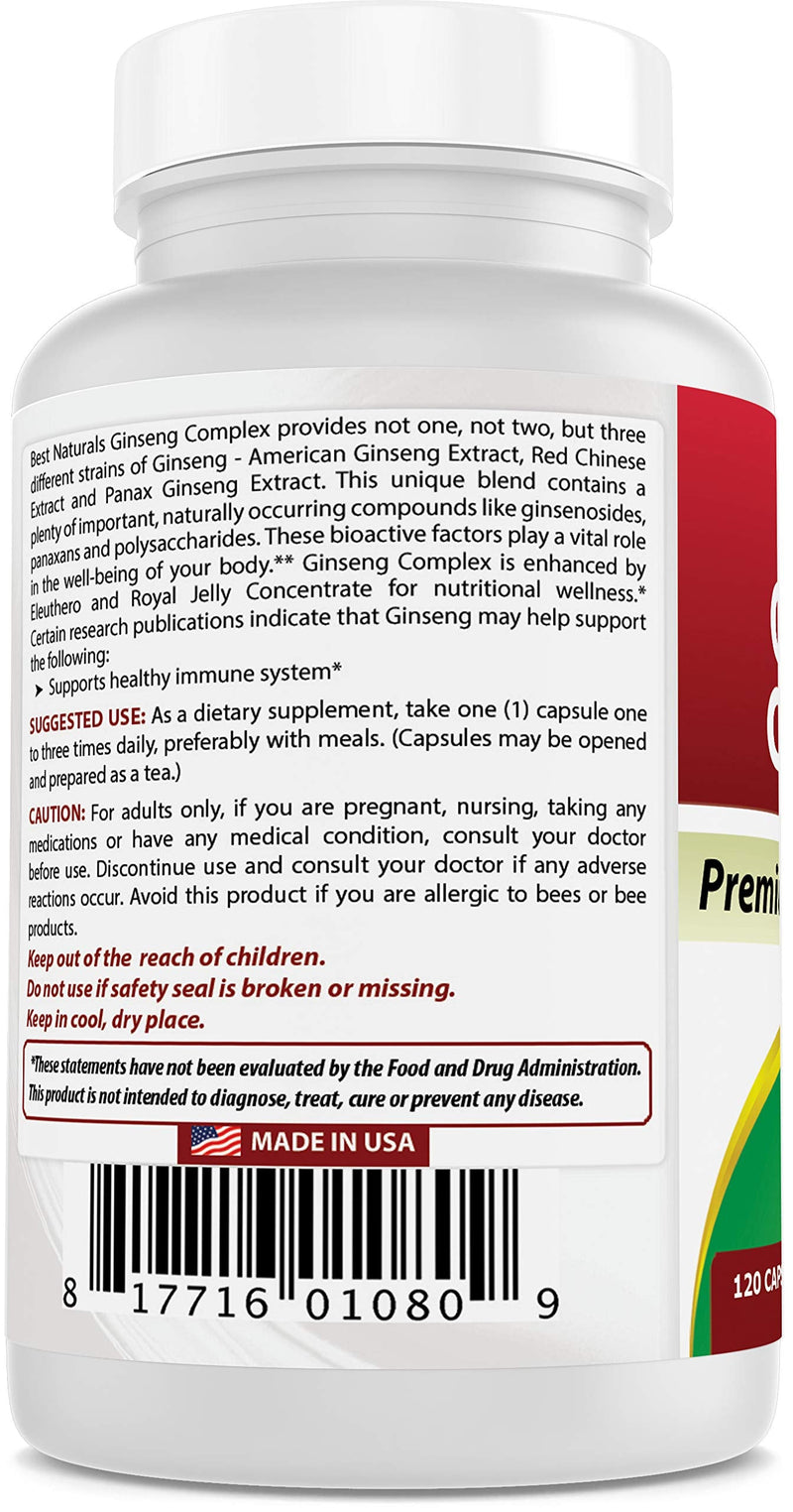 Best Naturals Ginseng Complex 1000 mg 120 Capsules (120 Count (Pack of 1)) 120 Count (Pack of 1) - BeesActive Australia