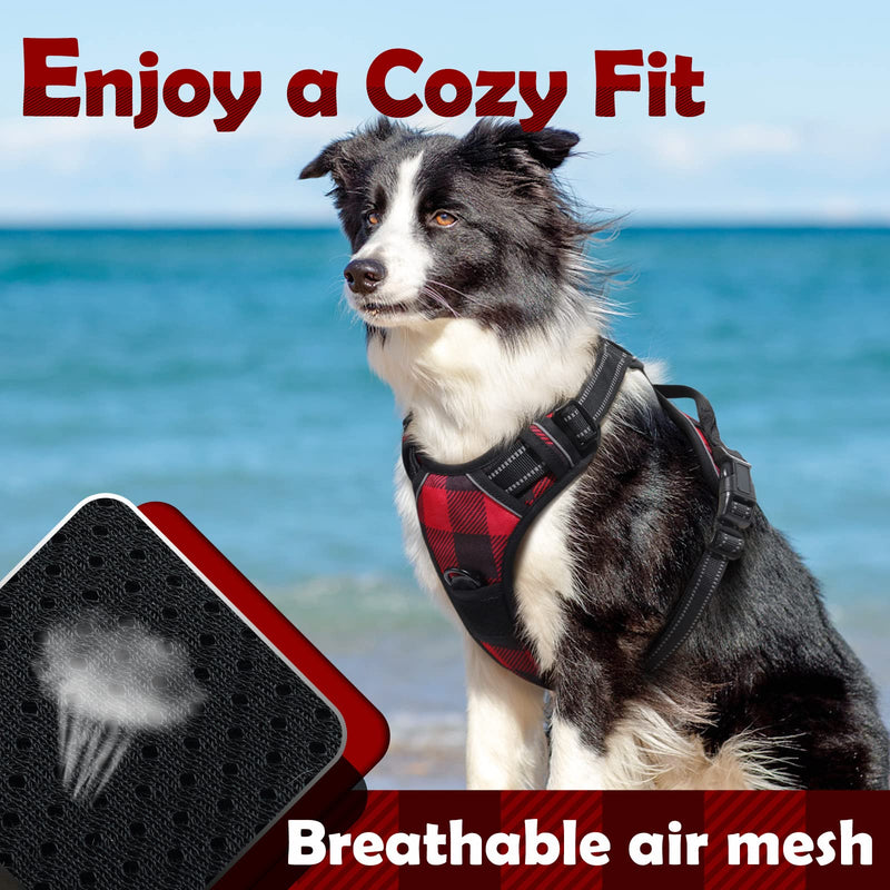 rabbitgoo Dog Harness for Large Dogs No Pull, Adjustable Dog Walking Vest Harness with 2 Leash Clips, Comfort Padded Pet Harness with Handle, Reflective Front Body Harness Buffalo Plaid (Red & Black) - BeesActive Australia