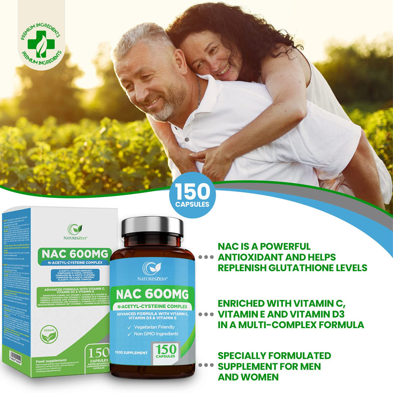 NAC N-Acetyl-Cysteine 600mg - High Strength NAC Supplement with 4 Active Ingredients - 150 Vegetarian Capsules - 5 Month Supply - enriched with NAC Powder, Vitamin C, D3 & E – Packaging May Vary - BeesActive Australia