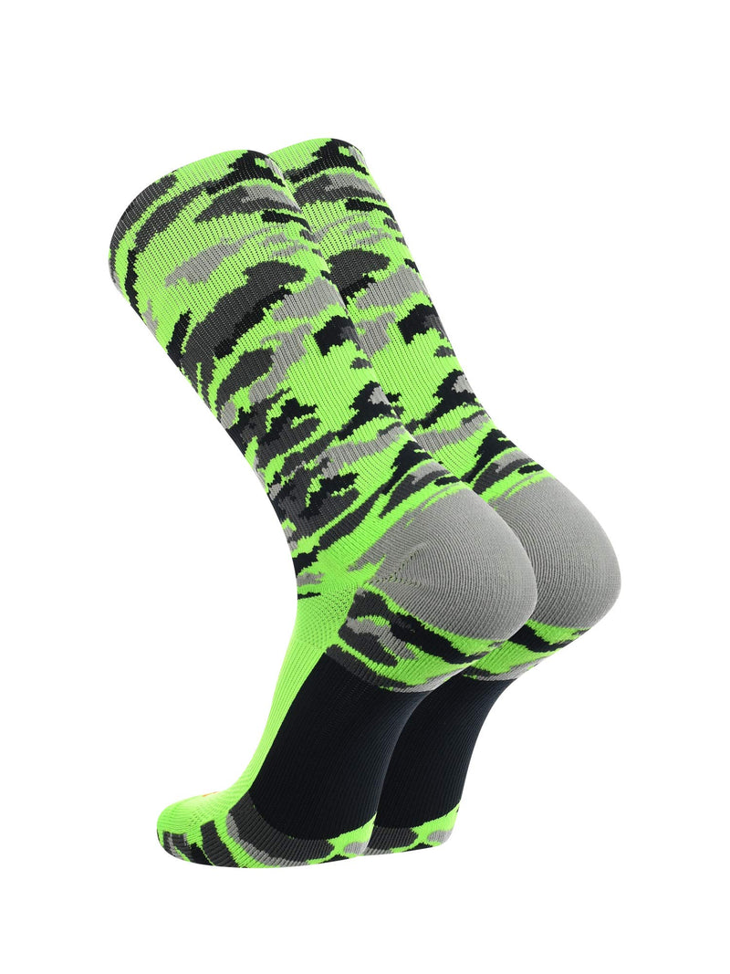 TCK Sports Elite Woodland Camo Performance Crew Socks Medium Neon Green Camo - BeesActive Australia