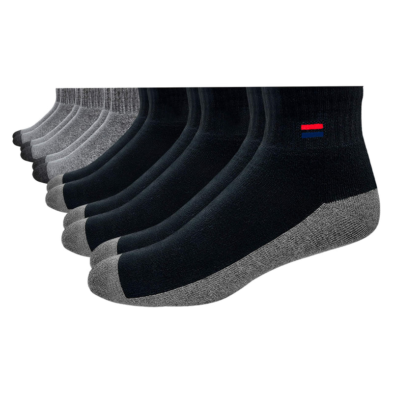 NAVYSPORT Men's Solid Cushion Comfort Athletic Quarter Socks for Running, Training, Casual Wear Pack of 6 7-12 Black (3 Pairs), Grey (3 Pairs) - BeesActive Australia