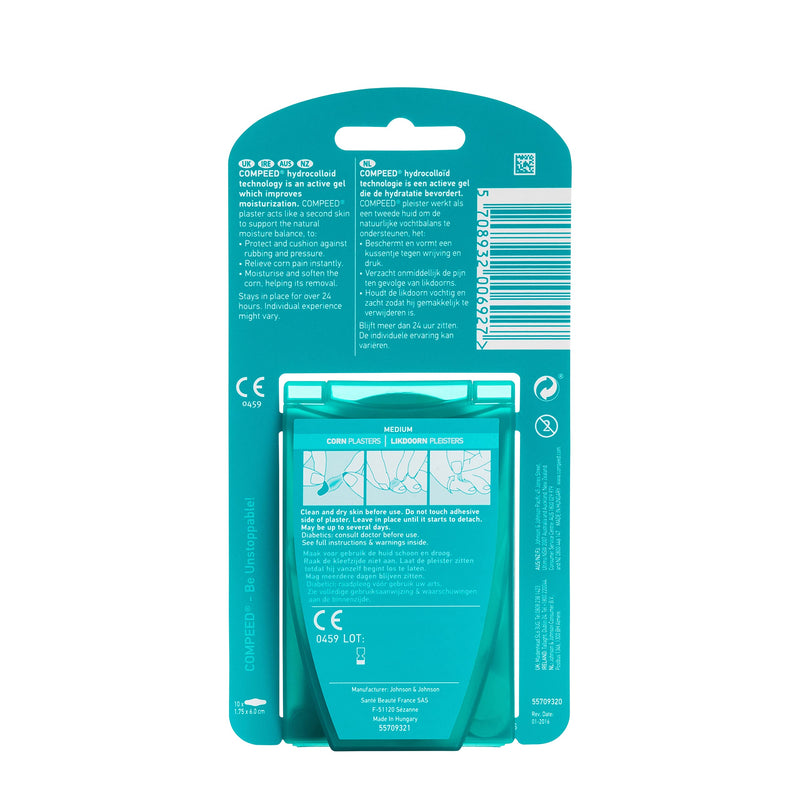 Compeed Corn Medium Size Plasters, 10 Hydrocolloid Plasters, Foot Care, Fast Natural Corn Removal, Dimensions: 1.7 cm x 6.0 cm - BeesActive Australia