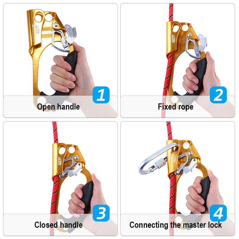 WILDKEN Climbing Hand Ascender Outdoor Mountaineering Tree Arborist Climbing Rappelling Equip Hand Ascender for 8-12MM Rope Left Right Hand Ascender Orange - Right - BeesActive Australia