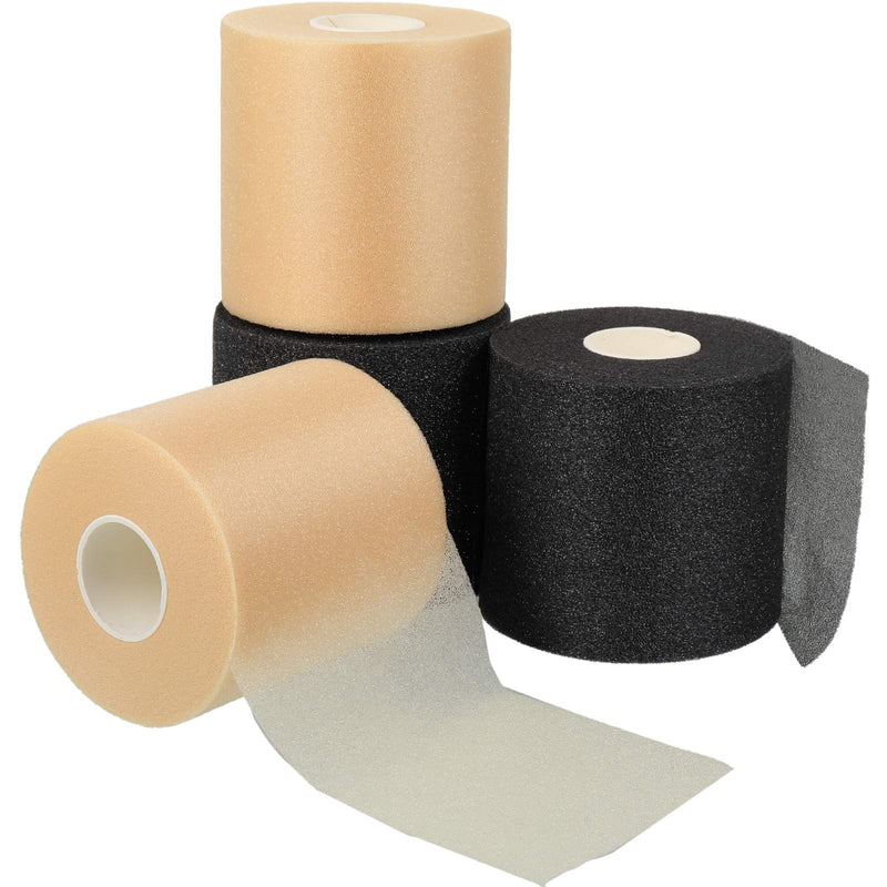 4 Pieces Foam Underwrap Athletic Foam Tape Sports Pre Wrap Athletic Tape for Ankles Wrists Hands and Knees (Black, Beige,2.75 Inches x 30 Yards) Black, Beige 2.75 Inch x 30 Yards - BeesActive Australia