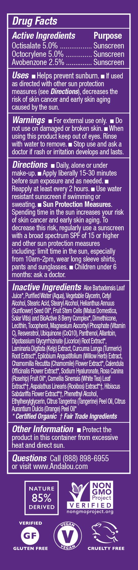 Andalou Naturals Ultra Sheer Daily Defense Facial Lotion, SPF 18, 2.7 oz, with Resveratrol CoQ10 and Antioxidants, Lightweight, Hydrating Facial Moisturizer - BeesActive Australia