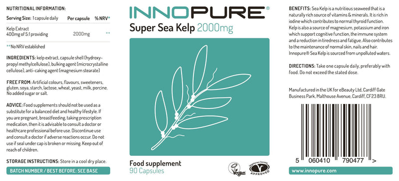 INNOPURE Sea Kelp Double Strength 2000mg - Vegan, Vegetarian Society Approved - 3 Month Supply - BeesActive Australia