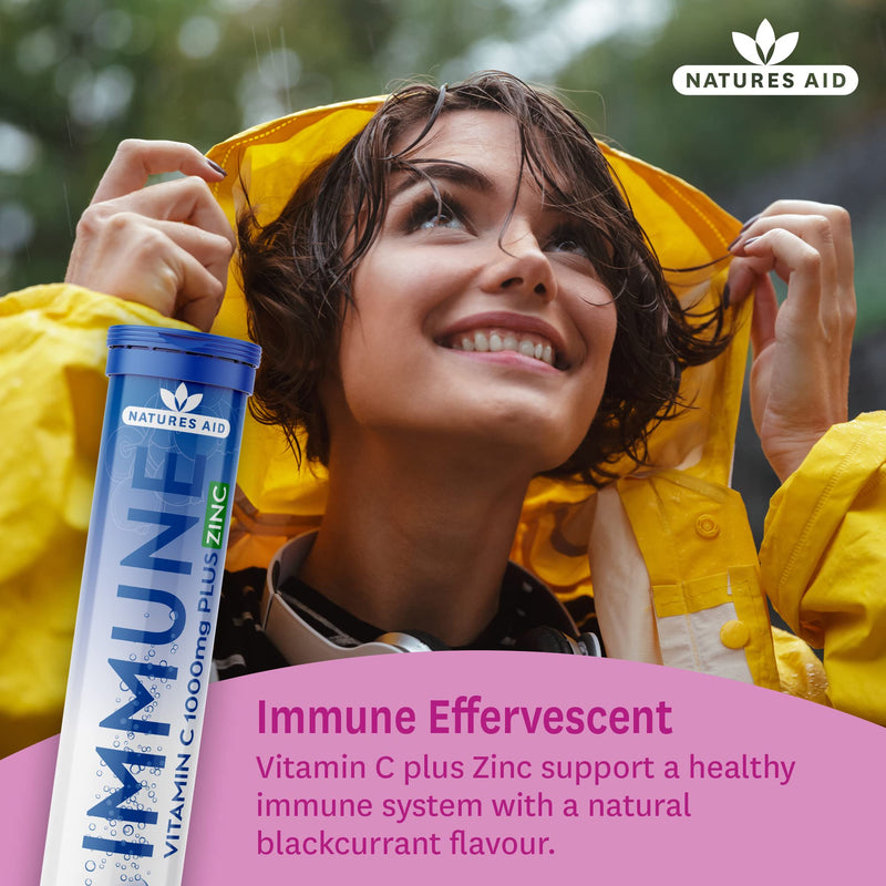 natures aid Immune Effervescent with Zinc & Vitamin C, Natural Blackcurrant Flavour, 20 Tablets, Pack of 1 Immune Effervescent, 20 Tablets - BeesActive Australia