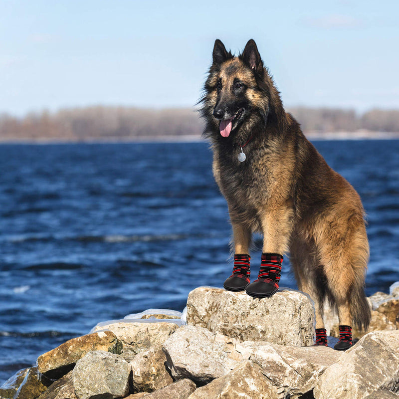FLYSTAR Dog Shoes for Medium, Large Dogs, Waterproof Reflective Adjustable Winter Dog Boots, Anti-Slip Rain/Snow Outdoor Warm Dog Shoes Paw Protector for Running, Hiking, Walking,etc. 7# (paw width: 1.9"-2.7") - BeesActive Australia