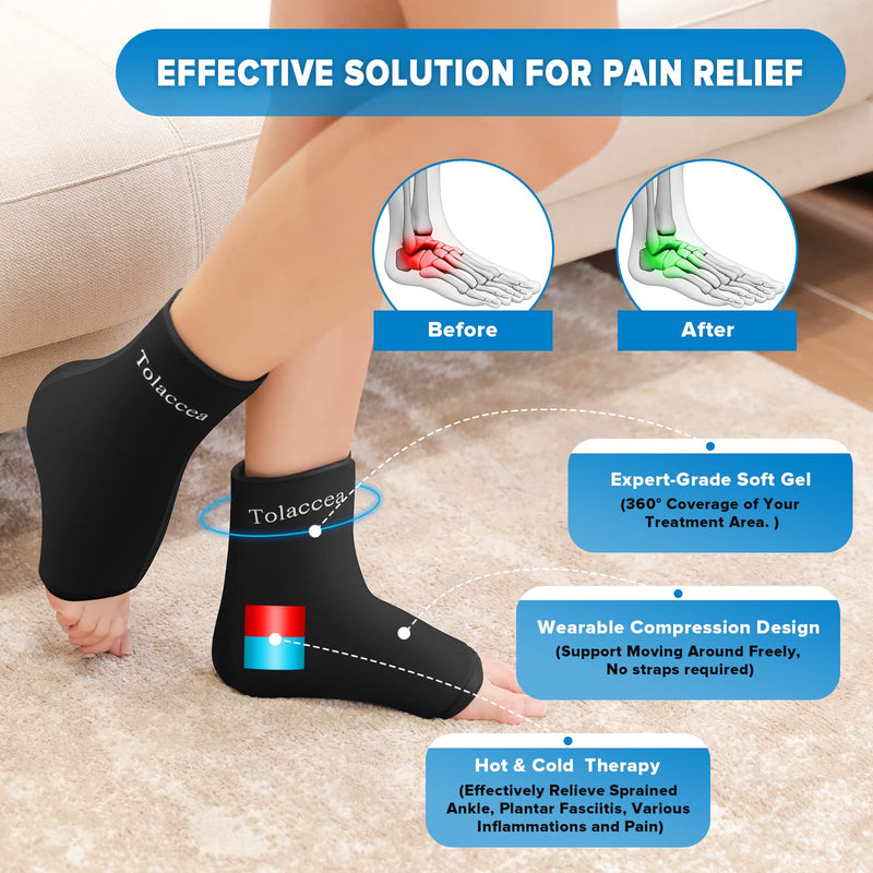 Ankle Foot Ice Pack Wrap for Injuries Reusable Gel Cold Compress Pack and Hot Therapy for Achilles Tendon, Heels, Edema, Arch, Plantar Fasciitis, Sprained, Swelling Recovery Black (Pack of 1, L) Pack of 1 1 Count (Pack of 1) - BeesActive Australia