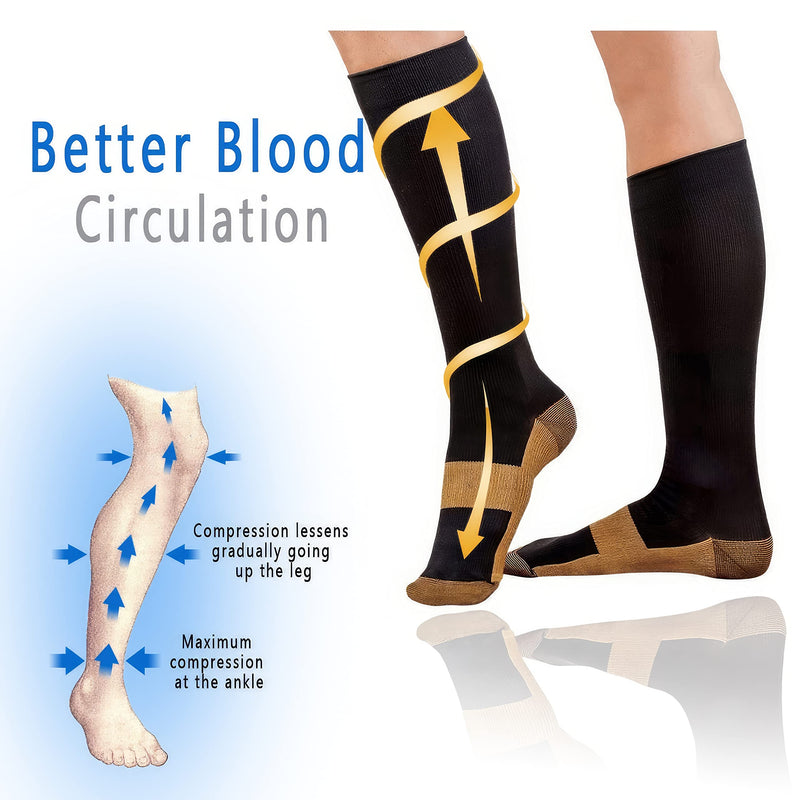 Copper Compression Socks Men Women - Arthritis Socks or DVT Flight Socks 1 Pair One Size BLACK - BeesActive Australia