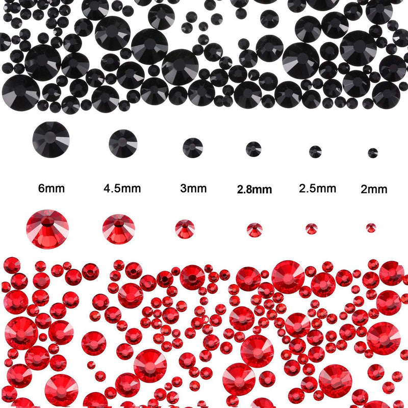 3000 PCS Rhinestones for Craft, PHOGARY Red & Black Flat Back Rhinestones 6 Sizes (2-5 mm) with Pick Up Tweezer for Crafts Nail Face Art Clothes Shoes Bags Phone Case DIY - BeesActive Australia